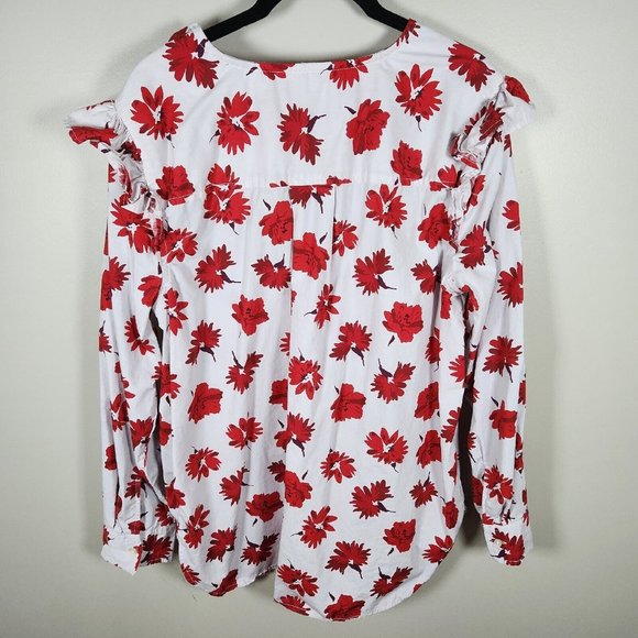 Free Assembly Shirt Womens Large Pink Floral Cotton Ruffle Sleeve High Low Top - Picture 7 of 11